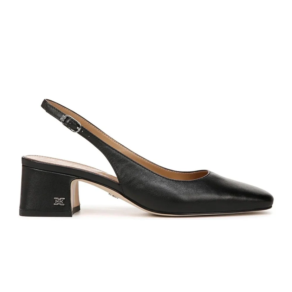 Sam Edelman Tarra Black Leather Square Toe Slingback Block Heel Pumps Womens 6.5 - Picture 2 of 12